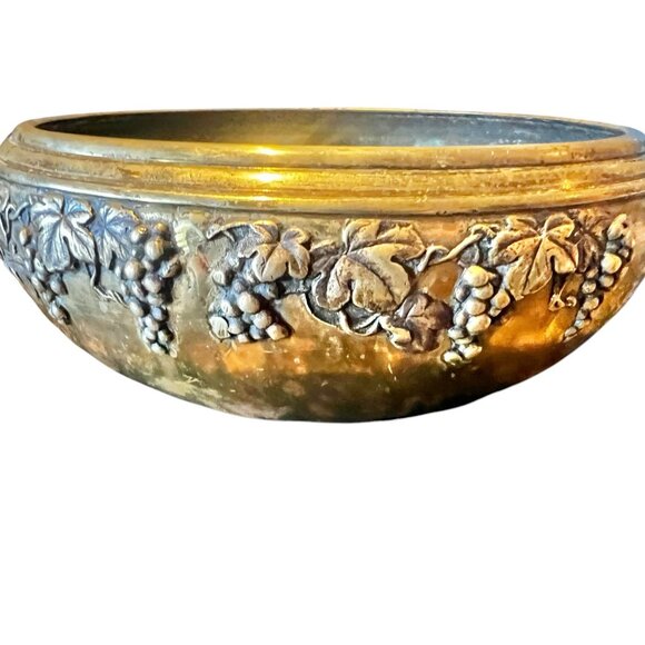 Brass Decorative Bowl With Grape & Leaf Relief Design - Picture 4 of 10